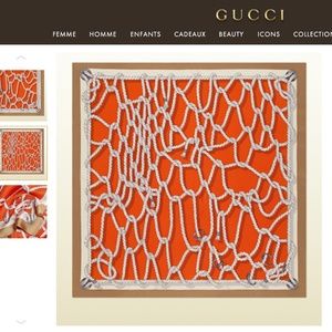 New Gucci Ropes Print Orange Silk Scarf